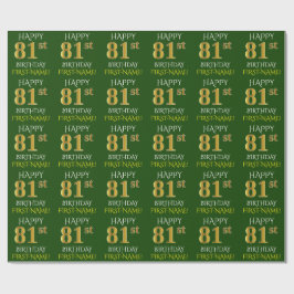 Papel De Regalo Oro verde, falso "FELIZ 81º CUMPLEAÑOS"