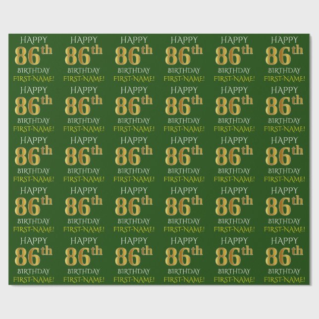 Papel De Regalo Oro verde, falso "FELIZ 86º CUMPLEAÑOS" (Superficie plana)