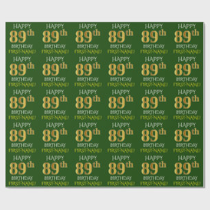 Papel De Regalo Oro verde, falso "FELIZ 89º CUMPLEAÑOS"