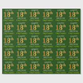 Papel De Regalo Oro verde, falso "FELIZ CUMPLEAÑOS 18"