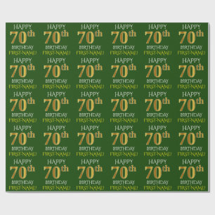 Papel De Regalo Oro verde, falso "FELIZ CUMPLEAÑOS 70"