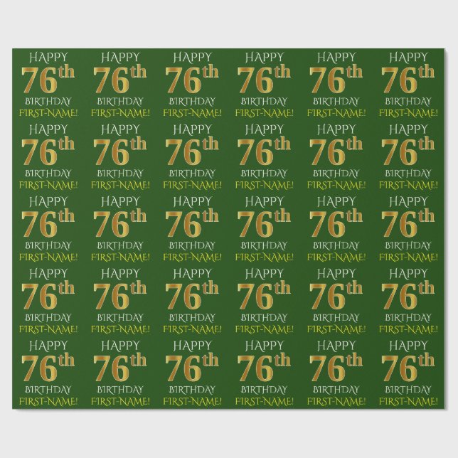 Papel De Regalo Oro verde, falso "FELIZ CUMPLEAÑOS 76" (Superficie plana)