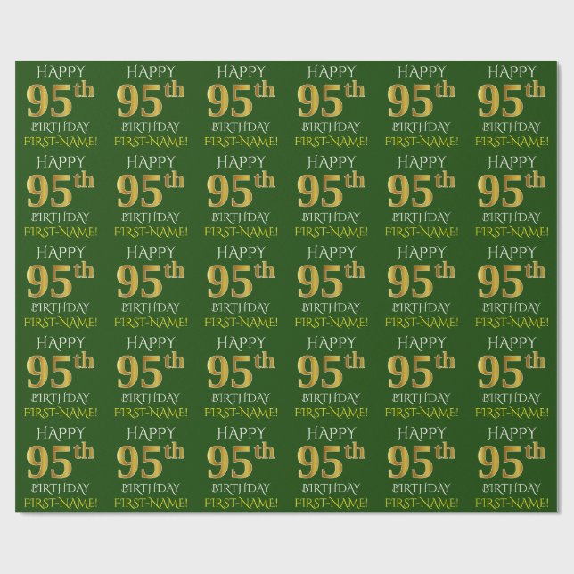 Papel De Regalo Oro verde, falso "FELIZ CUMPLEAÑOS 95" (Superficie plana)