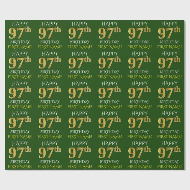 Papel De Regalo Oro verde, falso "FELIZ CUMPLEAÑOS 97" (Superficie plana)