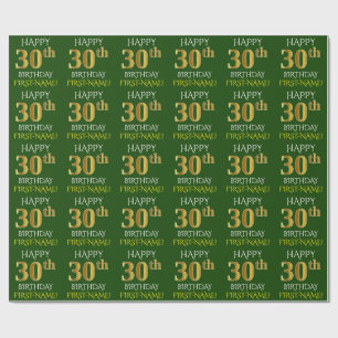 Papel De Regalo Oro verde, falso "trigésimo CUMPLEAÑOS FELIZ "