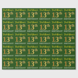 Papel De Regalo Oro verde, imitación "13 cumpleaños"