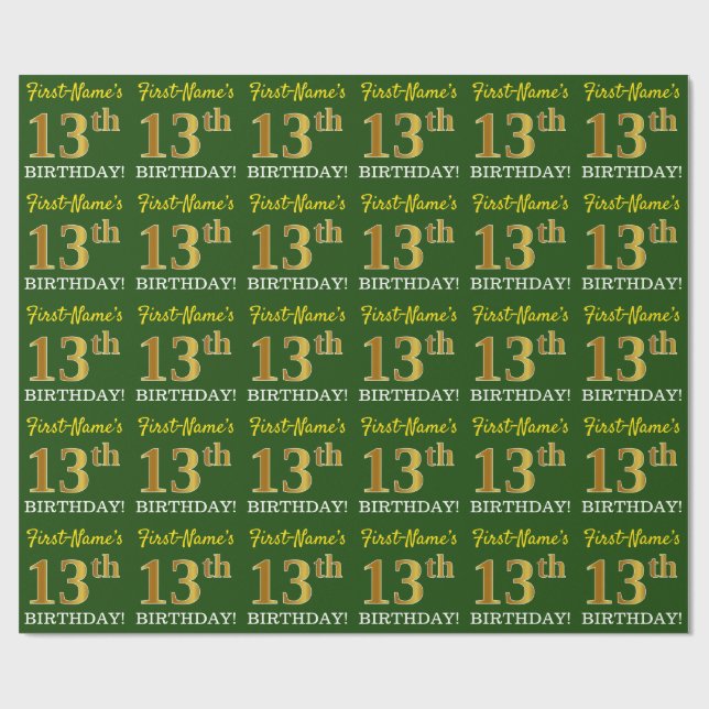 Papel De Regalo Oro verde, imitación "13 cumpleaños" (Superficie plana)