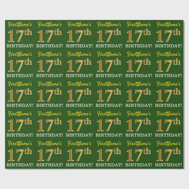 Papel De Regalo Oro verde, imitación "17 cumpleaños" (Superficie plana)