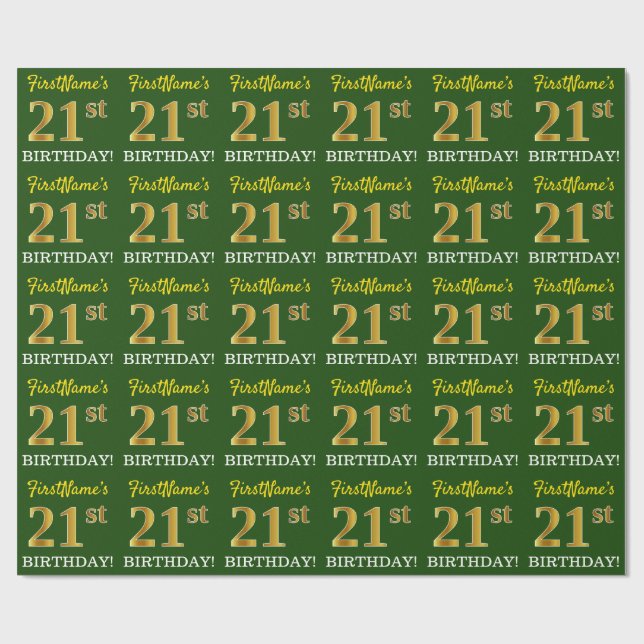 Papel De Regalo Oro verde, imitación "21 cumpleaños" (Superficie plana)