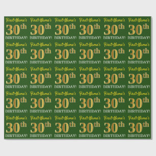 Papel De Regalo Oro verde, imitación "30 cumpleaños"