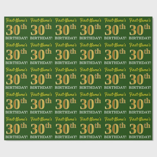 Papel De Regalo Oro verde, imitación "30 cumpleaños" (Superficie plana)