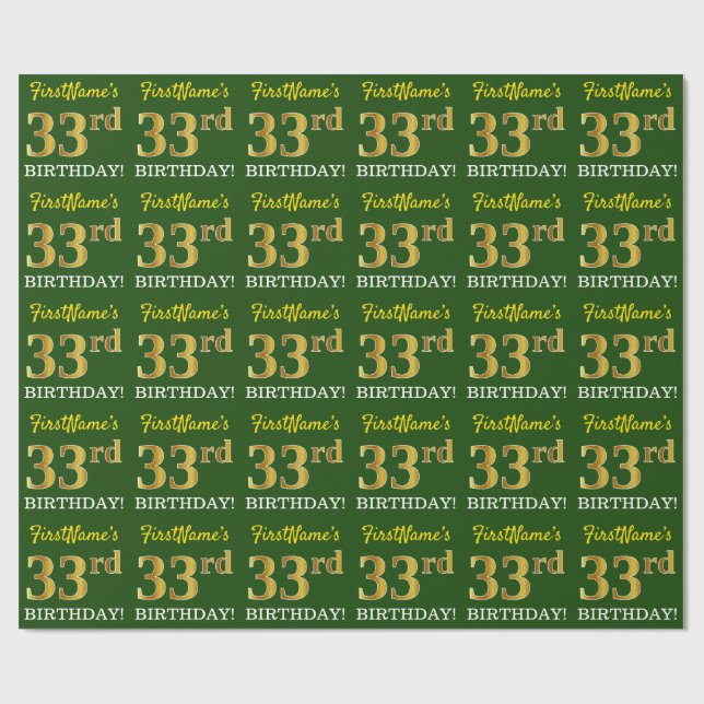 Papel De Regalo Oro verde, imitación "33 cumpleaños" (Superficie plana)