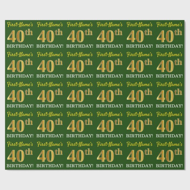 Papel De Regalo Oro verde, imitación "40 cumpleaños" (Superficie plana)