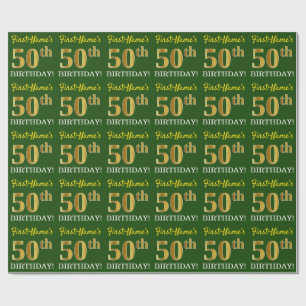 Papel De Regalo Oro verde, imitación "50 cumpleaños"
