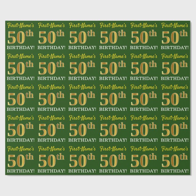 Papel De Regalo Oro verde, imitación "50 cumpleaños" (Superficie plana)