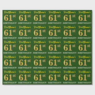 Papel De Regalo Oro verde, imitación "61 cumpleaños"