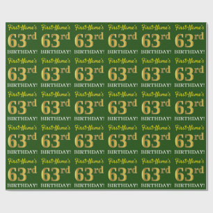 Papel De Regalo Oro verde, imitación "63 cumpleaños"
