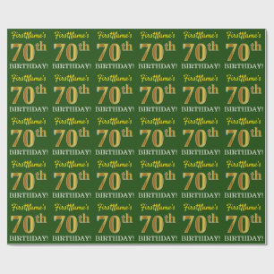 Papel De Regalo Oro verde, imitación "70 cumpleaños"