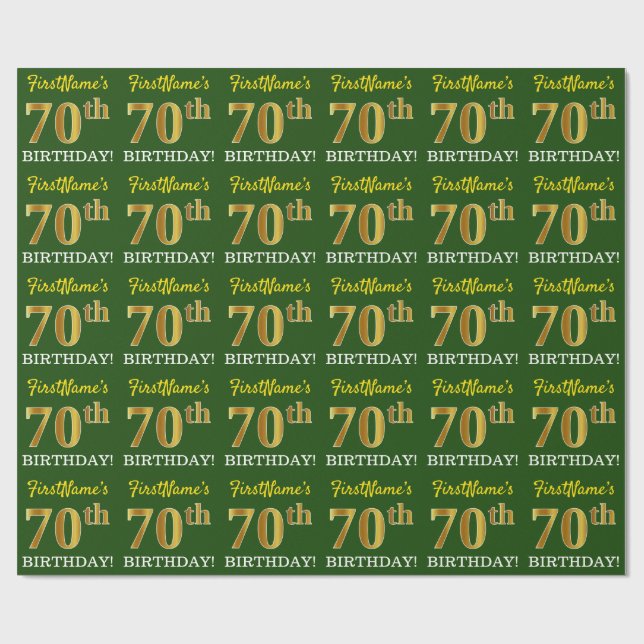 Papel De Regalo Oro verde, imitación "70 cumpleaños" (Superficie plana)