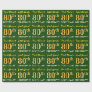 Papel De Regalo Oro verde, imitación "80 cumpleaños"
