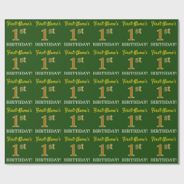 Papel De Regalo Oro verde, imitación "primer cumpleaños"