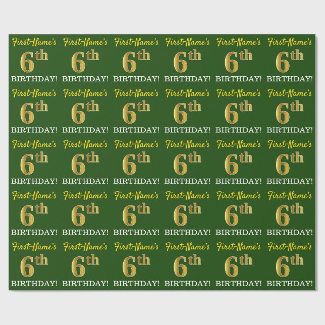 Papel De Regalo Oro verde, imitación "sexto cumpleaños" (Superficie plana)
