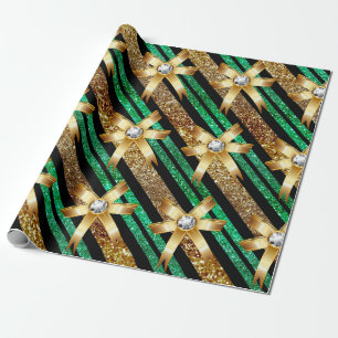 Papel De Regalo Oro verde y falsos arcos negros del diamante del