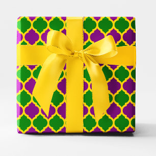 Papel De Regalo Oro verde y púrpura Mardi Gras Quatrefoil