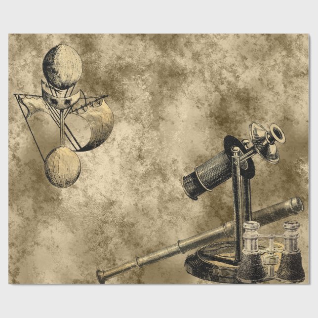 Papel De Regalo Oro Victoriano Náutico Retro Steampunk (Superficie plana)