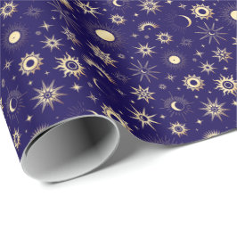 Papel De Regalo Oro y Azul Celestial