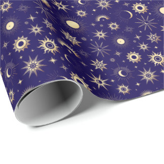 Papel De Regalo Oro y Azul Celestial