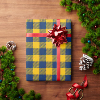 Papel De Regalo Oro y Azul Marino Buffalo Check