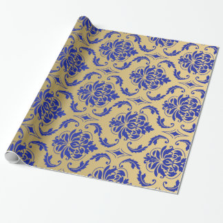 Papel De Regalo Oro y damasco clásico azul del Zaffre