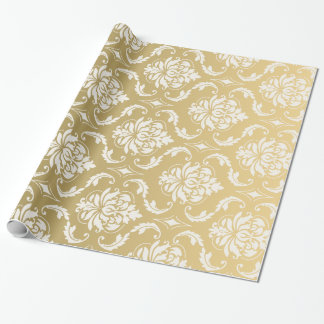 Papel De Regalo Oro y damasco clásico blanco