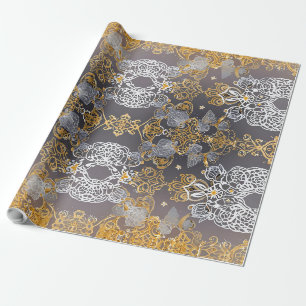 Papel De Regalo Oro y Encaje Plateado