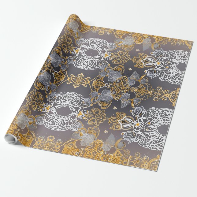 Papel De Regalo Oro y Encaje Plateado (Desenrollado)