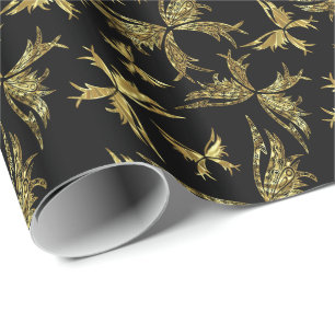 Papel De Regalo Oro y mariposas abstractas del negro