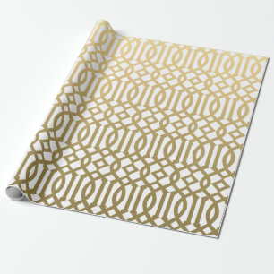 Papel De Regalo Oro y modelo moderno blanco del enrejado