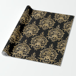 Papel De Regalo Oro y negro, modelo del damasco