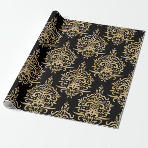 Papel De Regalo Oro y negro, modelo del damasco