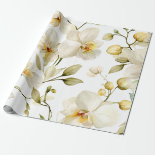 Papel De Regalo Orquídea Blanca Elegante Floral Botánico Amarillo