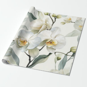 Papel De Regalo Orquídea Blanca Elegante Floral Botánico Amarillo