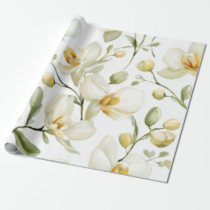Papel De Regalo Orquídea Blanca Elegante Floral Botánico Amarillo