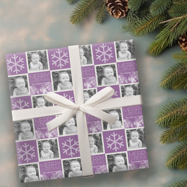 Papel De Regalo Orquídea de Navidad moderna personalizada con Boke (Personalized Wrapping paper - 2 Photos)