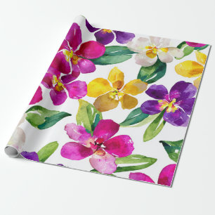Papel De Regalo Orquídea Harlequí́n Multicolor Púrpura Amarillo Fl