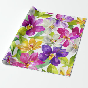 Papel De Regalo Orquídea Harlequí́n Multicolor Púrpura Amarillo Fl