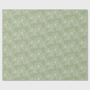 Papel De Regalo Orquídea lineal   Elegante salvia floral verde