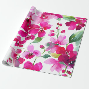Papel De Regalo Orquídea Magenta Rosa Caliente Floral Botánico Vin