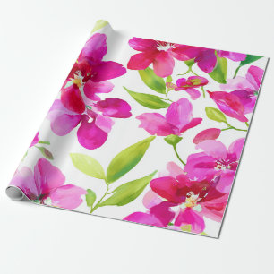 Papel De Regalo Orquídea Magenta Rosa Caliente Floral Botánico Vin