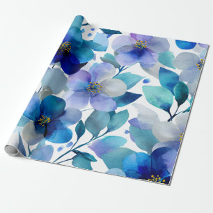 Papel De Regalo Orquídea Mística Azul Botánica Floral Elegante